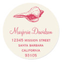 Red seashell beach life circle address label sticker