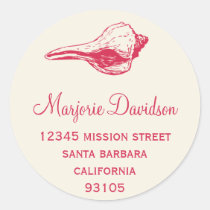 Red seashell beach life circle address label stickers