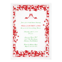 Red Shoes Red Flowers Bridal Shower Invitation