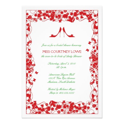 Red Shoes Red Flowers Bridal Shower Invitation
