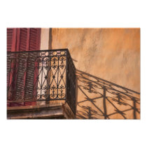 Red Shutter Iron Balcony on a French Village House photography