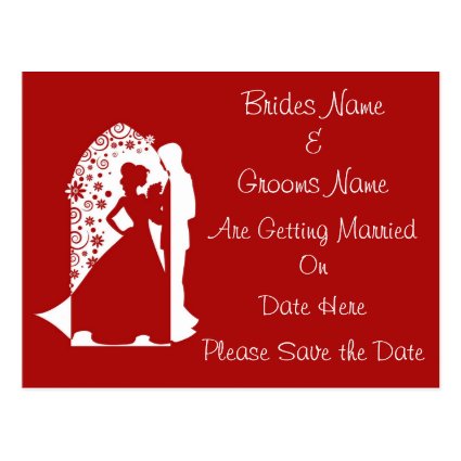 Red Silhouette Wedding Save The Date Post Card