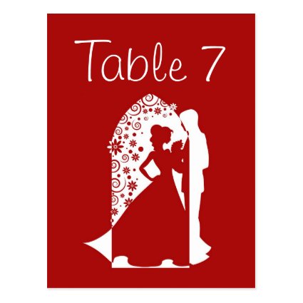 Red Silhouette Wedding Table Numbers Postcard