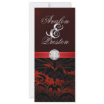 Red Silk Diamond Black Damask Wedding Invitation