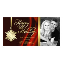 Red Silk Gold Snowflake Holiday Photo Card
