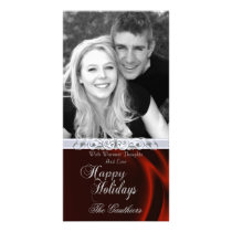 Red Silk Happy Holiday Silver Photo Card