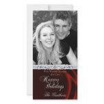 Red Silk Happy Holiday Silver Photo Card