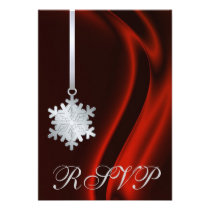 Red Silk Silver Snowflake RSVP Invitation