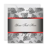 Red Silver Black Damask Party Invitation Template