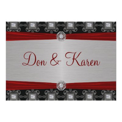 Red Silver Black Ornate Elegance Size A7 Personalized Invitation