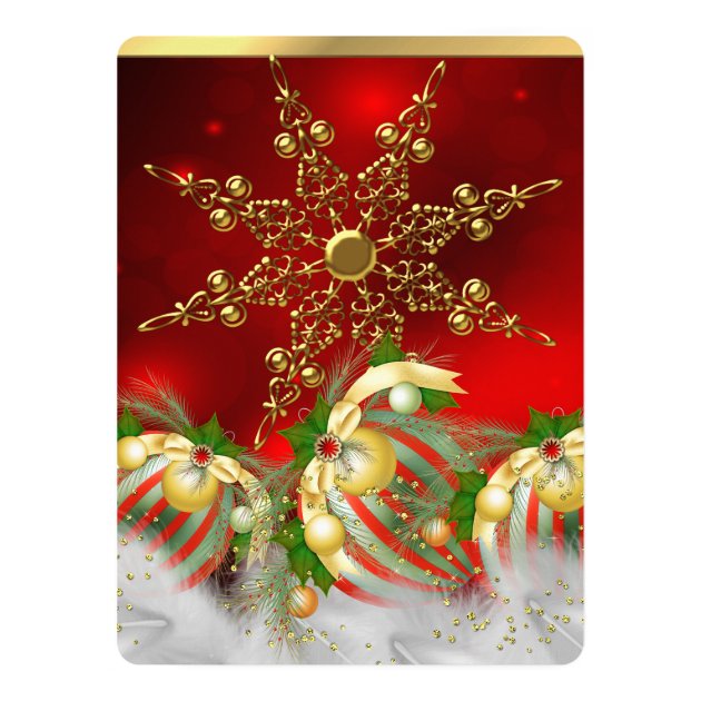 Red Silver Gold Holly Baubles Christmas Party 3 Card