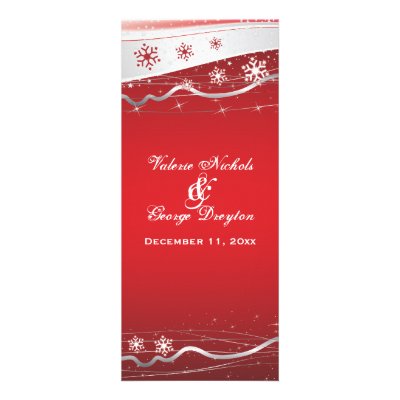 Red, silver grey snowflake wedding program card invitation