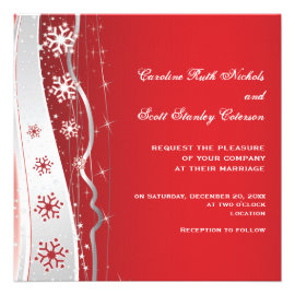 Red, silver grey snowflake winter wedding personalized invites