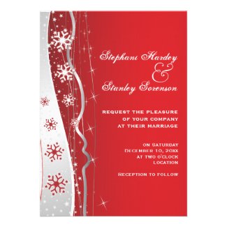 Red, silver grey snowflake winter wedding custom announcements