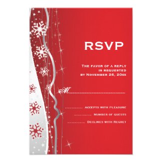 Red, silver grey snowflake winter wedding RSVP Custom Invitation
