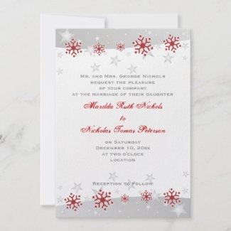 Red silver grey white snowflake wedding invitation