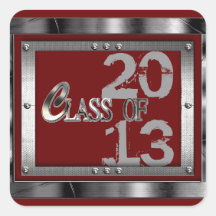 Red/Silver Metal Look Any Year Graduation Stickers