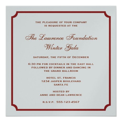 Red silver square frame corporate holiday formal announcements