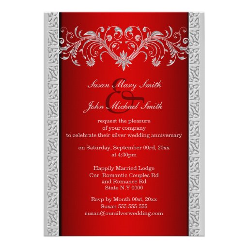 Red silver wedding anniversary floral custom invites