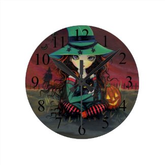 Red Skies of October Witch Halloween Clock