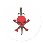 Red Skull and Sword Round Stickers