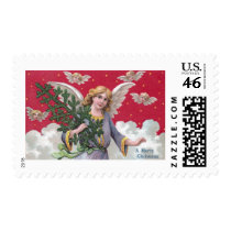 Red Sky Angel Carrying Pine Bough in the Clouds Postage Stamp