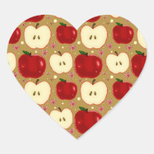 Red Sliced Apples Heart Stickers