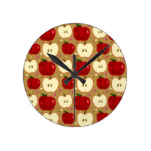 Red Sliced Apples Round Wall Clocks