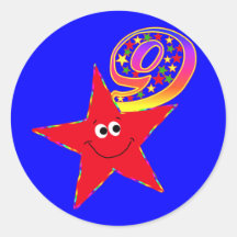 Red Smiley Star 10th Birthday Party Stickers