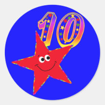 Red Smiley Star 10th Birthday Party Stickers