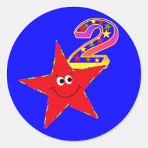 Red Smiley Star 2nd Birthday Party Stickers