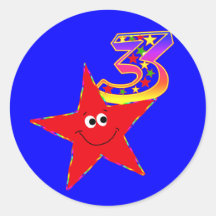Red Smiley Star 3rd Birthday Party Stickers