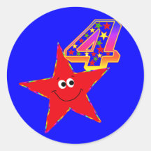 Red Smiley Star 4th Birthday Party Stickers