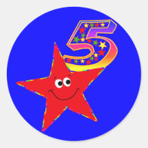 Red Smiley Star 5th Birthday Party Stickers