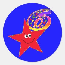 Red Smiley Star 6th Birthday Party Stickers