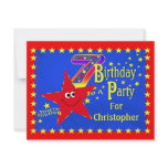 Red Smiley Star 7th Birthday Party Invitation