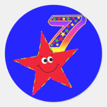 Red Smiley Star 7th Birthday Party Stickers