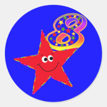 Red Smiley Star 8th Birthday Party Stickers