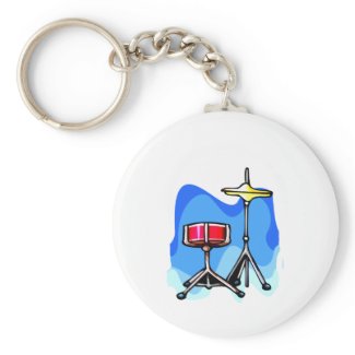 Red snare drum hihat cymbals blue background keychain