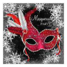 Red Snowflake Masquerade Party Personalized Invite