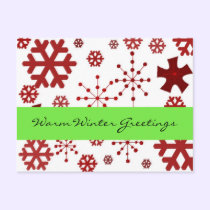 Red Snowflakes Warm Winter Greetings postcards