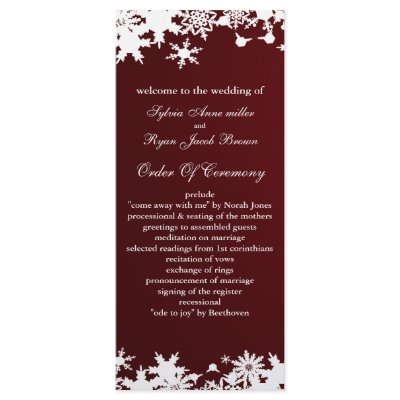red snowflakes winter wedding program rack cards