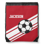 Red Soccer Stripes Drawstring Backpack