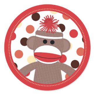 Red Sock Monkey Favor Sticker Seals - Baby Shower
