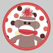 Red Sock Monkey Favor Sticker Seals - Baby Shower stickers