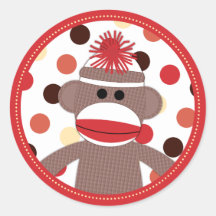 Red Sock Monkey Favor Sticker Seals - Baby Shower