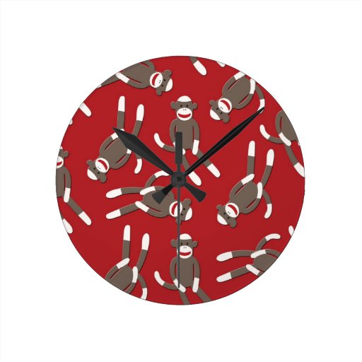 Red Sock Monkey Print Clocks