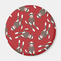 Red Sock Monkey Print Fridge Magnets