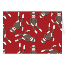 Red Sock Monkey Print Greeting Card
