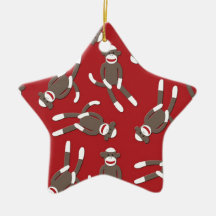 Red Sock Monkey Print Ornament